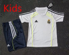 Retro Version Real Madrid Home White Kids/Youth Soccer Uniform-4714