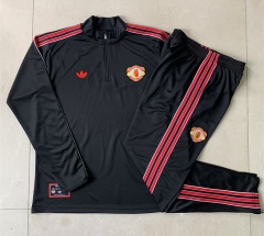 2025-2026 Manchester United Black Thailand Soccer Tracksuit-815