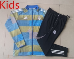 2025-2026 Real Madrid Blue &Green stripe inkjet Kids/Youth Soccer Jacket Uniform-815