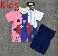 2025-2026 Messi Commemorative Edition Barcelona Blue&Pink Kid/Youth Soccer Uniform-4247