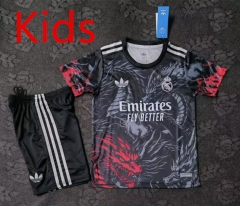 2025-2026 Special Version Dragon Pattern Real Madrid Black&Grey Kids/Youth Soccer Uniform-4714