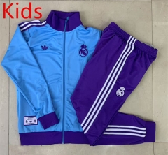 Retro  Version 2025-2026 Real Madrid Light Blue Kids/Youth Soccer Jacket Uniform-815