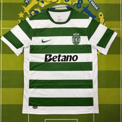 (S-4XL) 25-26 Sporting Lisbon Clube de Portugal Home White&Green Stripes  Thailand Soccer Jersey AAA-5303