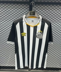 (S-4XL) 2025-2026 Santos FC Away Black&White Stripes Thailand Soccer Jersey AAA-2483
