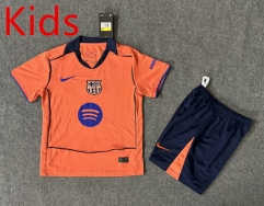 2025-2026 Barcelona Away Orange Kids/Youth Soccer Uniform-6748
