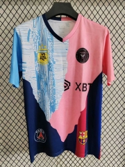 (S-4XL) Joint Edition Messi Argentina Miami Blue&Pink Thailand Soccer Jersey AAA-GB