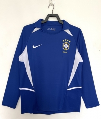 Retro Version 2002 Brazil Away Blue LS Thailand Soccer Jersey AAA-811