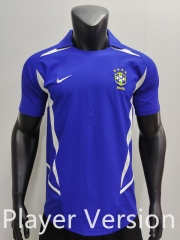 Player Retro Version 2002 Brazil Away  Blue  Thailand Soccer Jersey AAA-0871