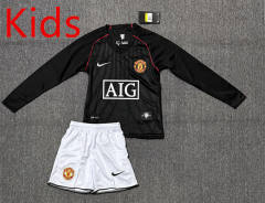 Retro version 07-08 Manchester United Away Black Kids/Youth Soccer LS Uniform-4247