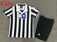 Retro Version 98-99 Juventus Home Black&White Kids/Youth Soccer Uniform-7809