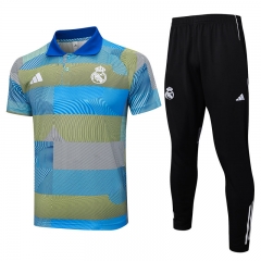 2025-2026 Real Madrid Blue&Green stripe inkjet Thailand Polo Uniform-815