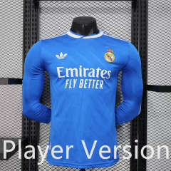 Player Version 2025-2026 Real Madrid 2nd Away Blue LS Thailand Soccer Jersey AAA-888