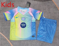 25-26 Special Edition Barcelona Fluorescent Green Kids/Youth Soccer Uniform-9484