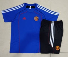 Retro Version 2025-2026 Manchester United Color Blue Short-Sleeve Thailand Soccer Tracksuit-815