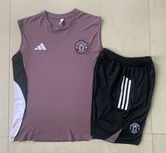 2025-2026 Manchester United Grey&Purple Vest-Sleeve Thailand Soccer Tracksuit-815