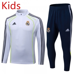 2025-26 Real Madrid White Fluorescent Stripe Kids/Youth Soccer Tracksuit-411