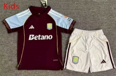 25-26 Aston Villa 2nd Away Maroon Kids/Youth Soccer Uniform-7809
