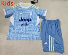 2025-2026 Correct Version Juventus Away Blue Soccer kids Uniform-507