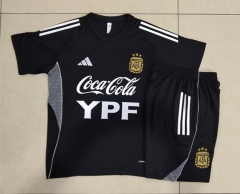 2025-2026 Argentina Black Short-Sleeved Thailand Soccer Tracksuit -815