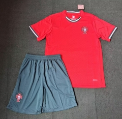2025-2026 Correct Version Portugal Home Red  Soccer Uniform(Green shorts)-8423