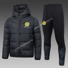 2023-2024 Borussia Dortmund Black Thailand Soccer Cotton Coat Uniform With Hat-815