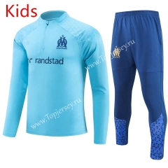 2023-2024 Olympique de Marseille Sky Blue Kids/Youth Soccer Tracksuit-GDP