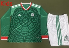 25-26 Mexico Home Green LS Kids/Youth Soccer Uniform-912