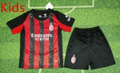 2025-2026 Correct Version AC Milan Home Red&Black   Kids/Youth Soccer Uniform(Black Shorts)-8679