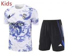25-26 Real Madrid White Dragon Pattern Kids/Youth Soccer Training Uniform-418