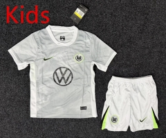 25-26 Wolfsburg Away Grey&White Kids/Youth Soccer Unifrom-5526