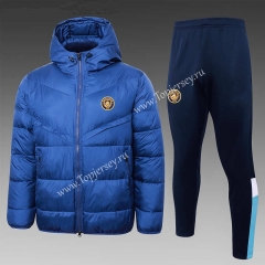 2023-2024 Manchester City Camouflage Blue Thailand Soccer Cotton Coat Uniform With Hat-815