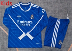 2025-2026 Real Madrid 2nd Away Blue LS Kids/Youth Soccer Uniform-9484