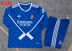 2025-2026 Real Madrid 2nd Away Blue LS Kids/Youth Soccer Uniform-9484
