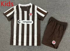 2025-26 FC St. Pauli Home Brown&White Stripes Kids/Youth Soccer Uniform-7809