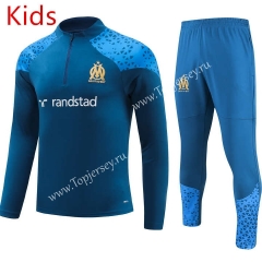 2023-2024 Olympique de Marseille Blue Kids/Youth Soccer Tracksuit-GDP