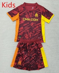 25-26 Olympique de Marseille Goalkeeper Dark Red Kids/Youth Soccer Uniform-AY