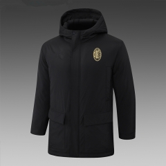 (Gold Logo) 2024-2025 AC Milan Black Cotton Coat With Hat-815