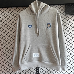 Retro Version Real Madrid Gray Embroidered Thailand Soccer Tracksuit Top With Hat-LH
