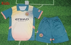2024-2025 Manchester City 4th Away Yellow&Blue Kid/Youth Soccer Uniform