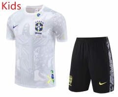 25-26 Brazil White&Gray Kids/Youth Soccer Training Uniform-418