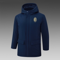 (Gold Logo) 2024-2025 AC Milan Royal Blue Cotton Coat With Hat-815
