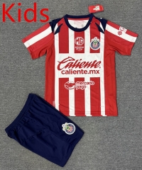25-26 Deportivo Guadalajara Home Red&White Kid/Youth Soccer Unifrom-4247