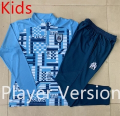 Player Version 2024-2025 Olympique de Marseille Ink Jet Light Blue Kids/Youth Soccer Tracksuit-815