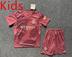 2024-2025 Manchester City 2nd Away Dark Red Kid/Youth Soccer Uniform-GB