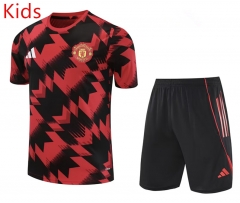 25-26 Manchester United Black&Red Kids/Youth Soccer Training Uniform-418
