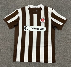 (S-4XL) 25-26 FC St. Pauli Home Coffe&White Stripes Thailand Soccer Jersey AAA-512