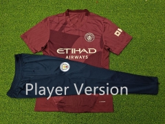Player Version 2024-2025 Manchester City 2nd Away Maroon Short-Sleeve Thailand Soccer Tracksuit-9926