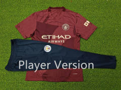 Player Version 2024-2025 Manchester City 2nd Away Maroon Short-Sleeve Thailand Soccer Tracksuit-9926