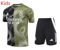 25-26 Real Madrid Green Dragon Pattern Kids/Youth Soccer Training Uniform-418