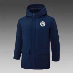 (White Logo) 2024-2025 Manchester City Royal Blue Cotton Coat With Hat-815